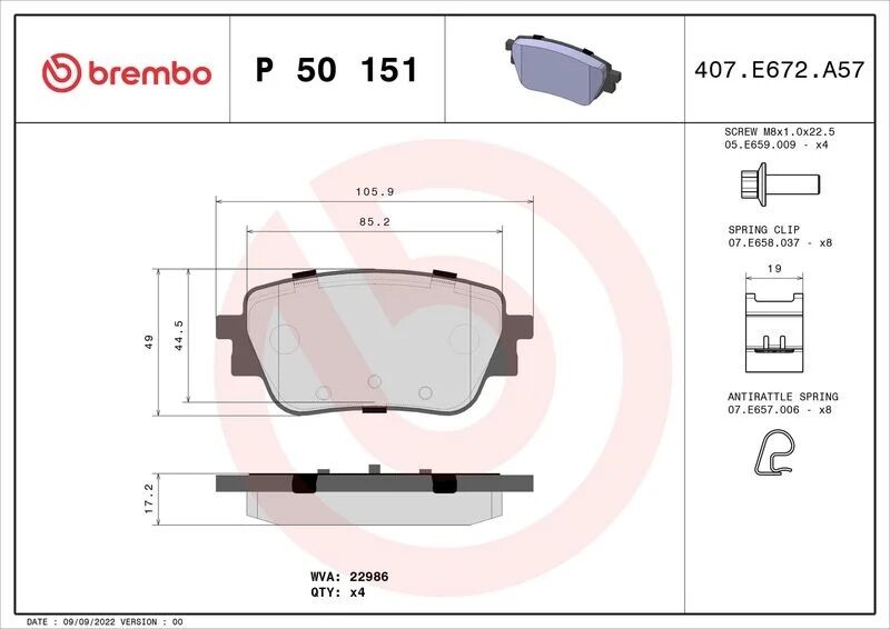 BREMBO FREN BALATASI ARKA W118/W177/W247 (A0004207500)
