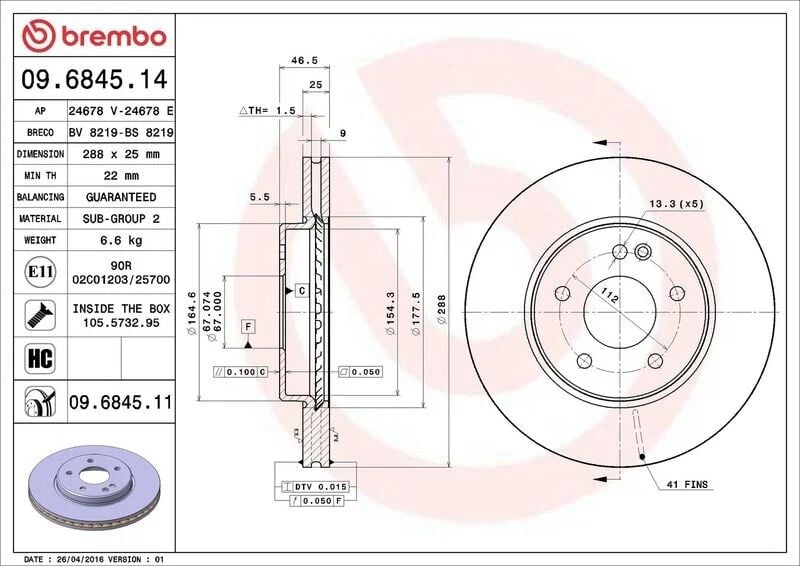 BREMBO ÖN FREN DİSKİ. W202-203-208-209. YÜKSEK KARBONLU. 1996-02. (09.6845.11)