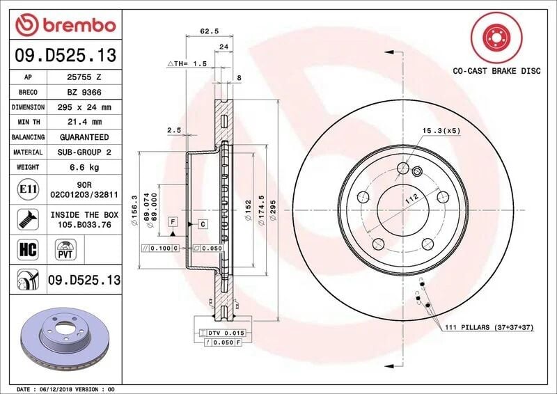 BREMBO FREN DİSKİ ÖN W205 (09.D525.13)