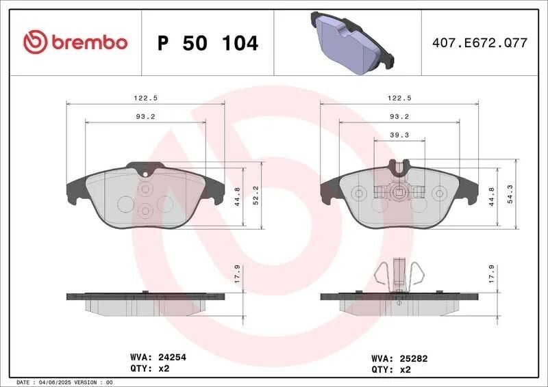 BREMBO ARKA FREN BALATASI. W204-207. SLK. 2007-13. (A0074206120)