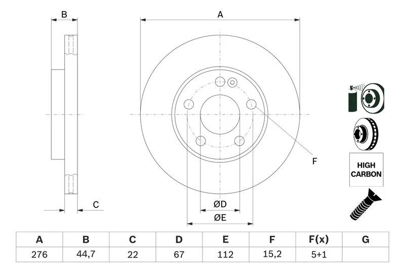BOSCH FREN DİSKİ  169 / 245 ÖN (HAVALI) TEK (A1694210112)