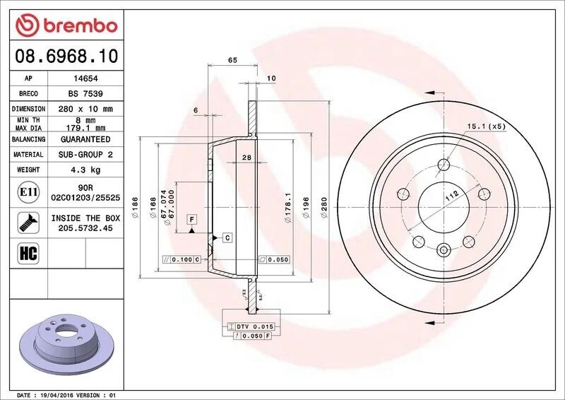 BREMBO ARKA FREN DİSKİ. W638. 1996-03. (08.6968.10)
