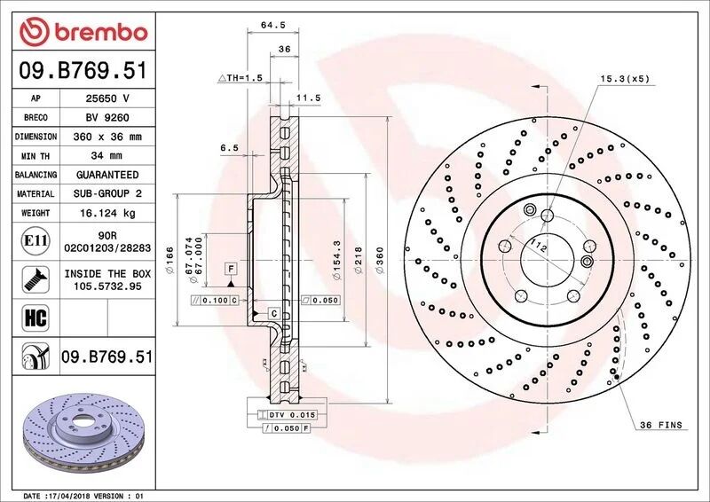 BREMBO FREN DİSKİ ÖN W204/W205/W212 (09.B769.51)
