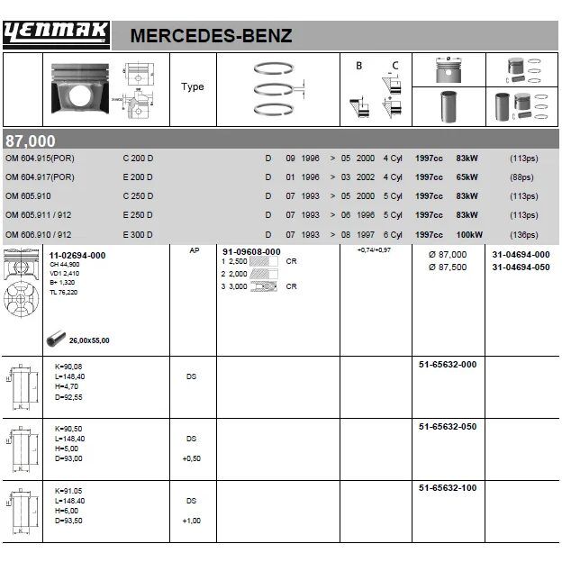 MAHLE PİSTON. M604-605-606. 87.50 MM 26 PİM. (0023001)