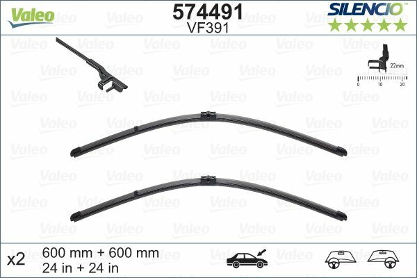 VALEO Valeo Silencio X-TRM Flat Blade VM391 (X2) (600+600 mm) MERCEDES C CLASS (09 - ) (574491)