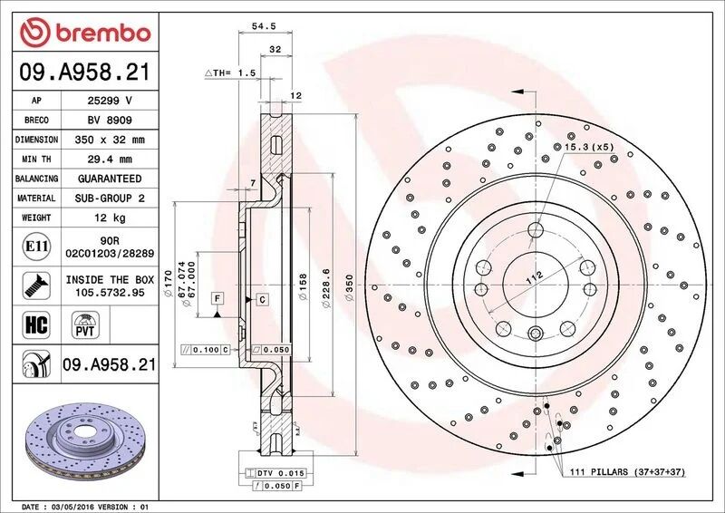 BREMBO FREN DİSKİ ÖN W166/W292 (09.A958.21)