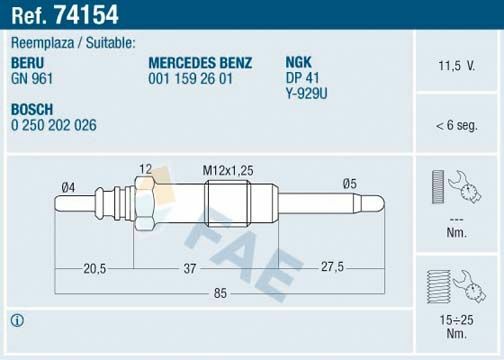 Fae Kızdırma Bujisi M602 M 312 11.5 Volt (A0011592601)