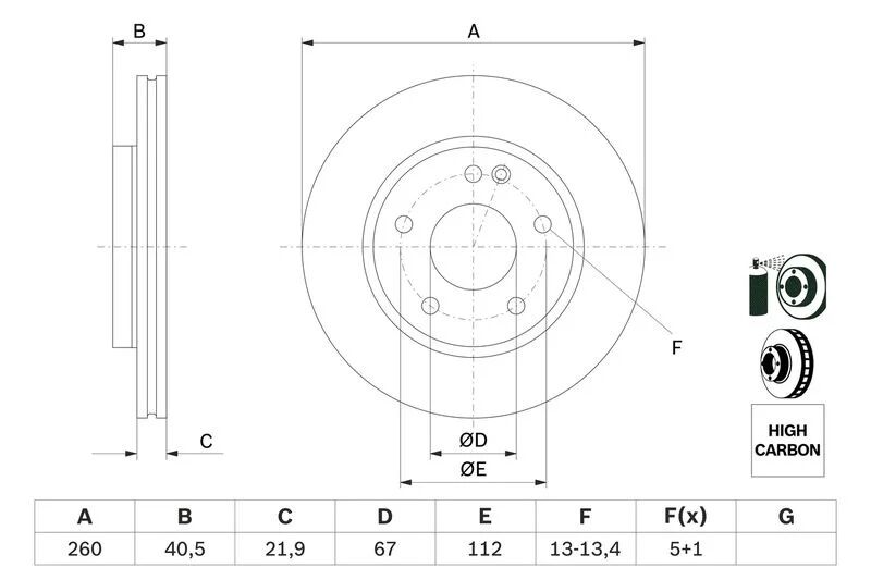 BOSCH FREN DİSKİ  168 ÖN  A160 (A1684210812)