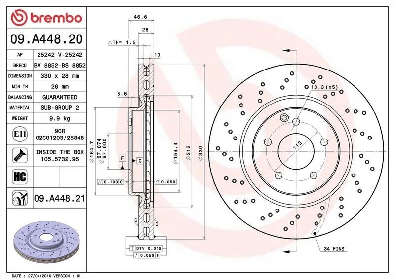 BREMBO ÖN FREN DİSKİ. W203-209-171. C200-220-270. DELİKLİ. (A2034211312)