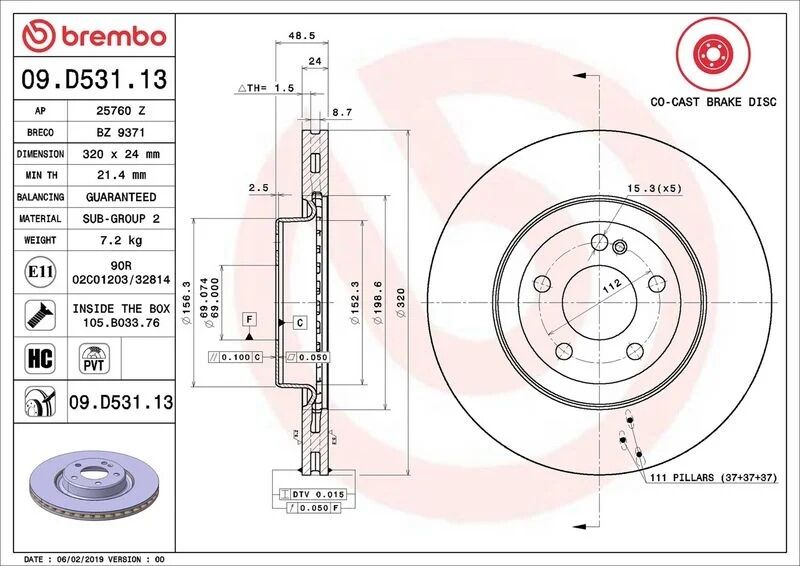 BREMBO ARKA FREN DİSKİ. W205-213-253. 16> (09.D531.13)