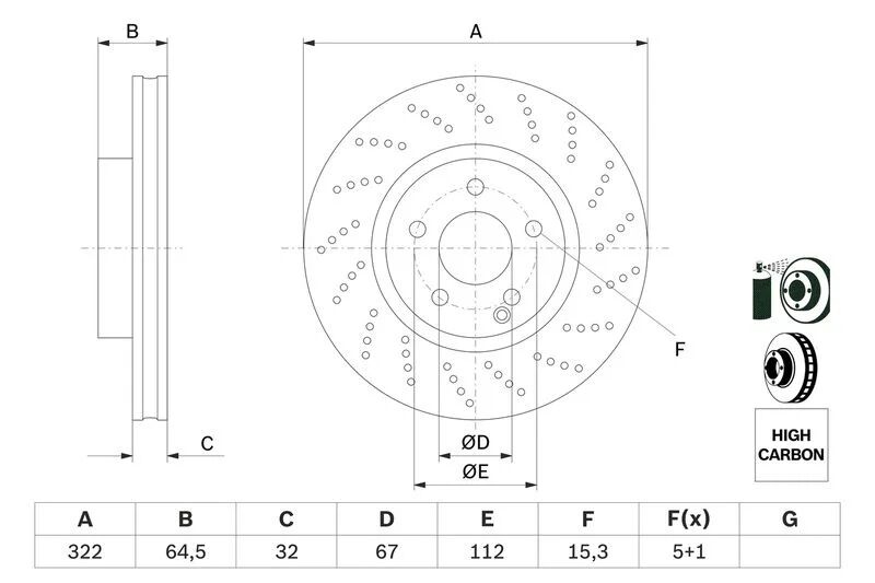 BOSCH FREN DİSKİ  204/212/207 ÖN  AMG (A2044211012)