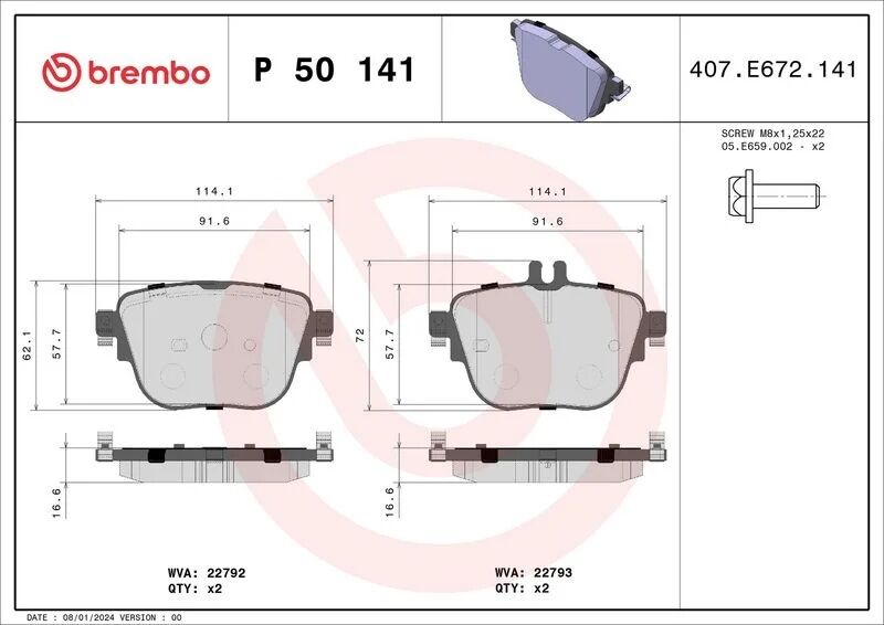 BREMBO ARKA FREN BALATASI. W213-238-257. 2017- (A0004206200)
