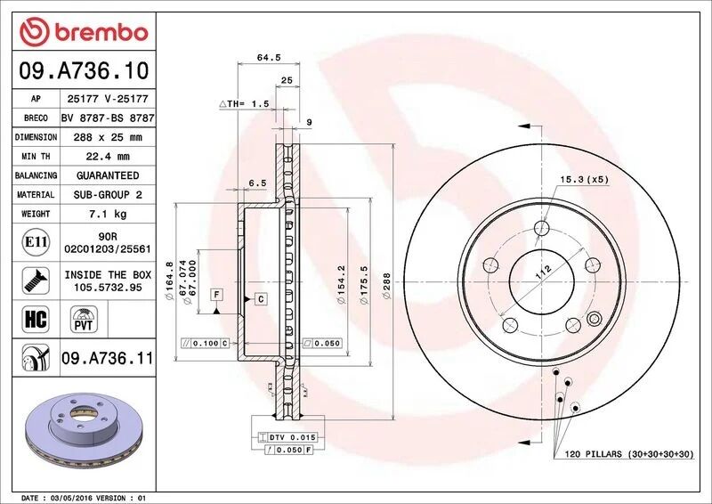 BREMBO FREN DİSKİ ÖN W204 (A2044210012)