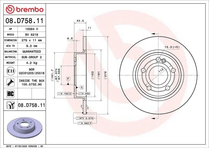 BREMBO FREN DİSKİ ARKA W118/W177/W247 (A2474230112)